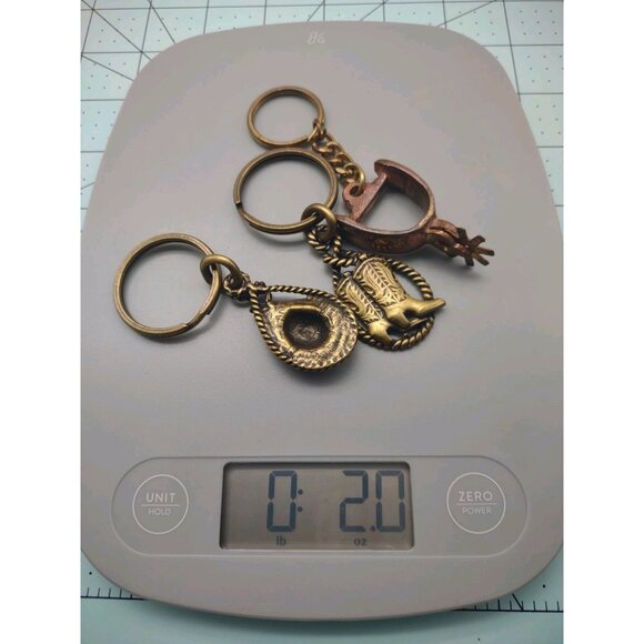 Vintage Lot of 3 Metal Western Cowboy Hat Lasso Boot Stirrup Spur Keychains - Picture 10 of 13